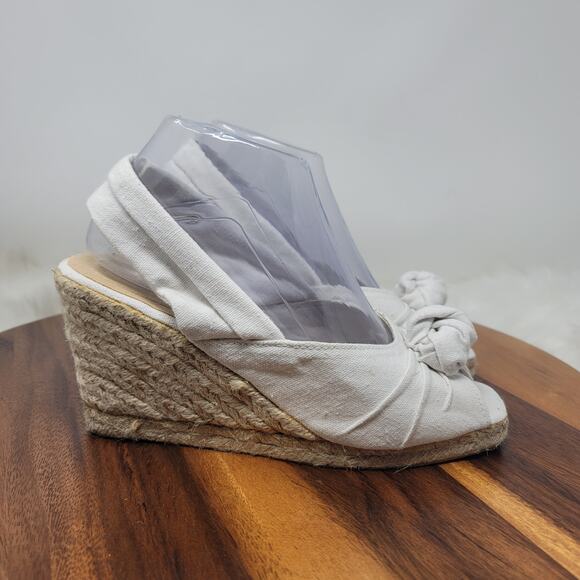 Colin Stuart Women White Fabric Upper Knotted Detail Espadrille Wedge Shoe 7.5 - Picture 4 of 8